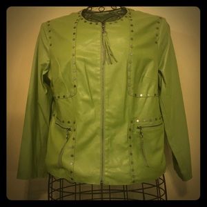 Plus size Lime green leather studded jacket
